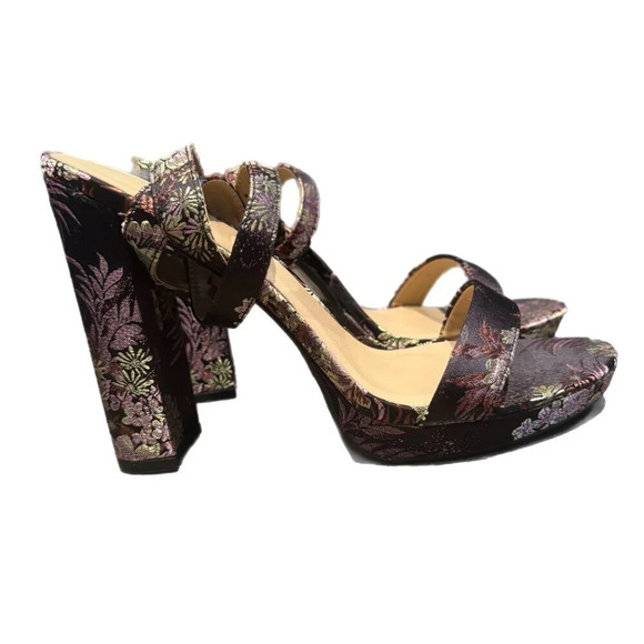 NWT Forever 21 Floral Embroidered Block  Heels Women's Size 10 Glam Black Purple - Picture 3 of 13